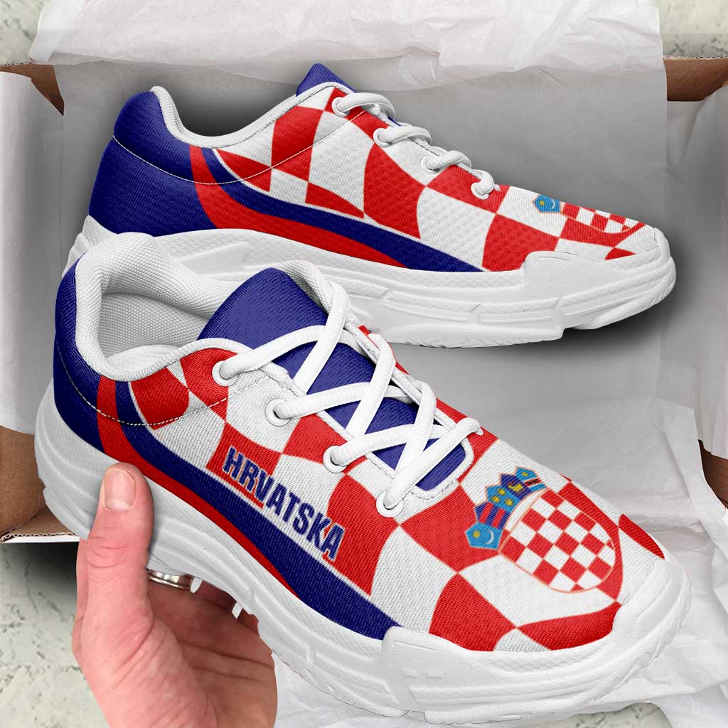 Croatia 2026 Football Chunky Sneakers Go Hrvatska Checkerboard Curve Stylized - Wonder Print Shop