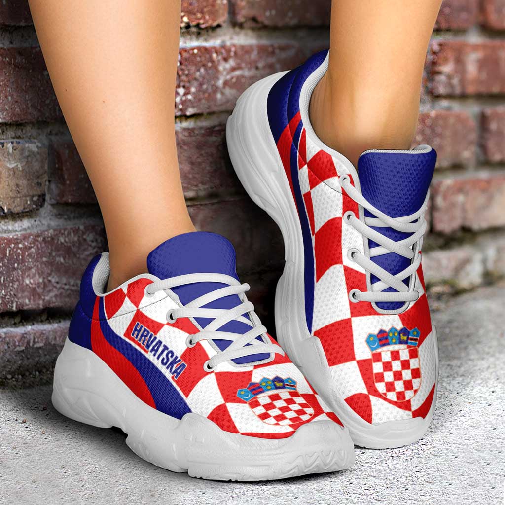 Croatia 2026 Football Chunky Sneakers Go Hrvatska Checkerboard Curve Stylized - Wonder Print Shop