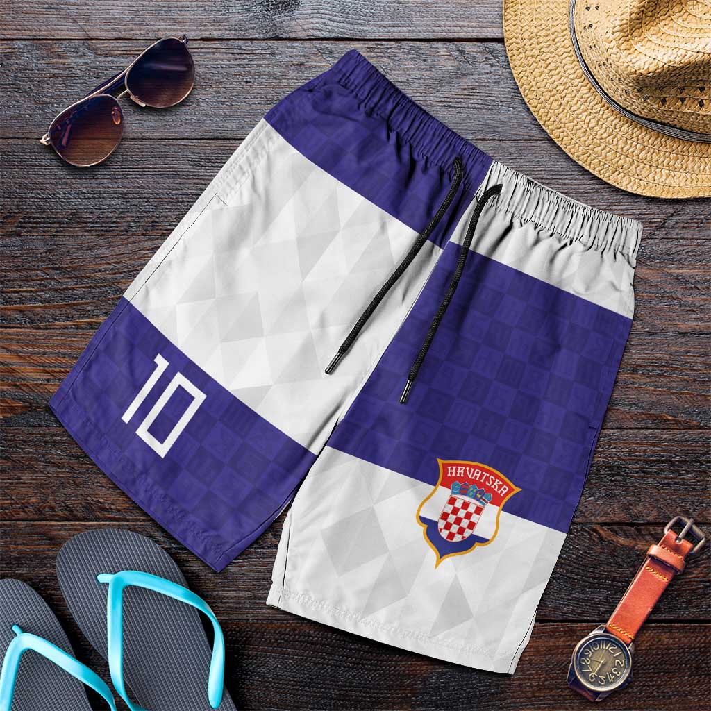 Croatia Football Custom Shorts for Men Checkerboard Pattern with Glagolitic Script Away Color