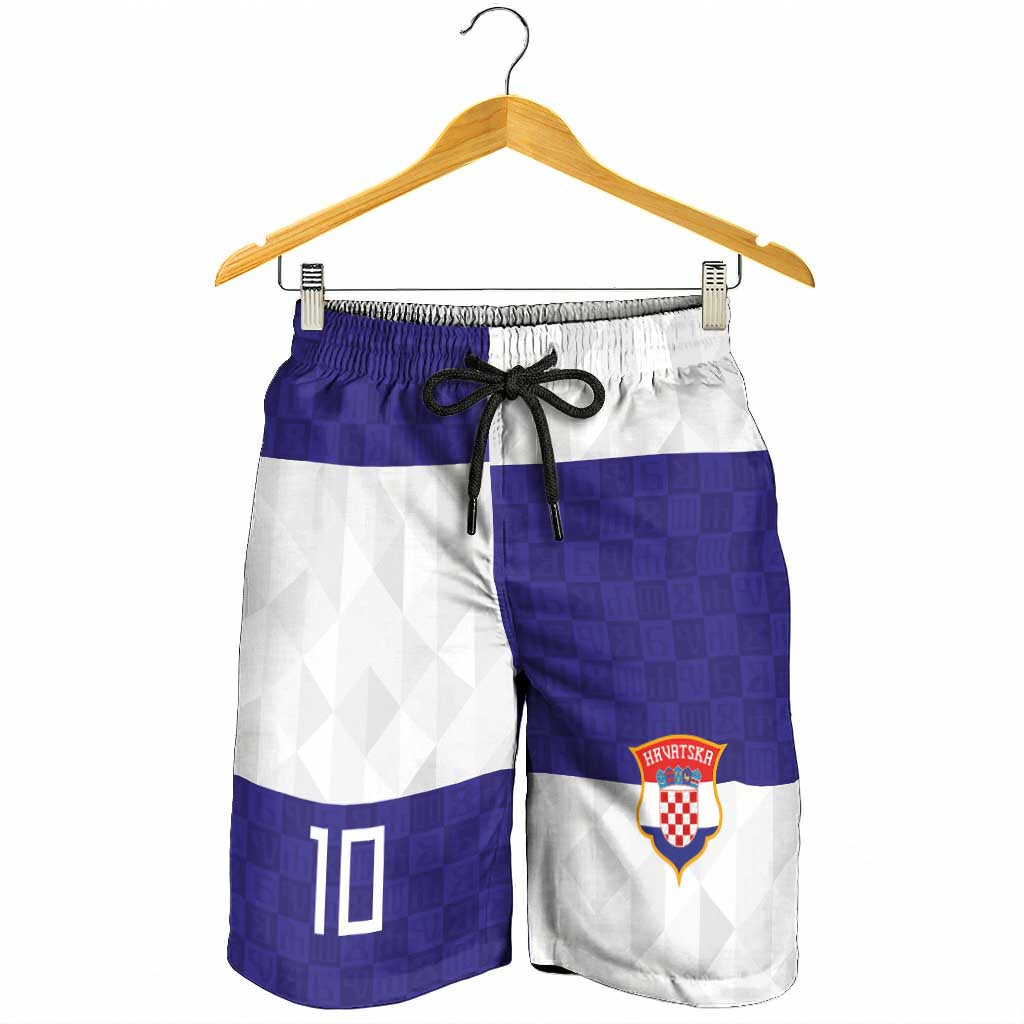 Croatia Football Custom Shorts for Men Checkerboard Pattern with Glagolitic Script Away Color