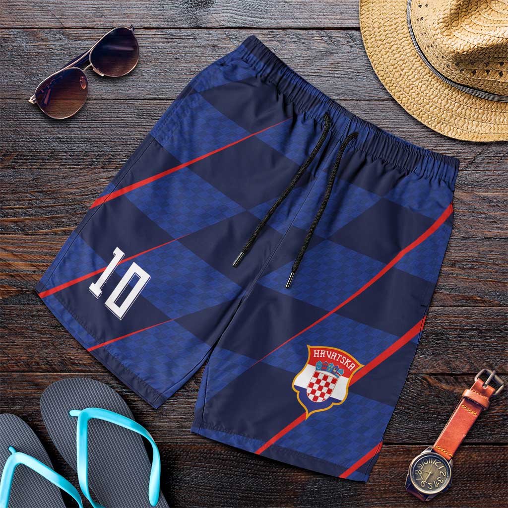Croatia Football Custom Shorts for Men Glagolitic Script Checkerboard Sporty Style Away Color