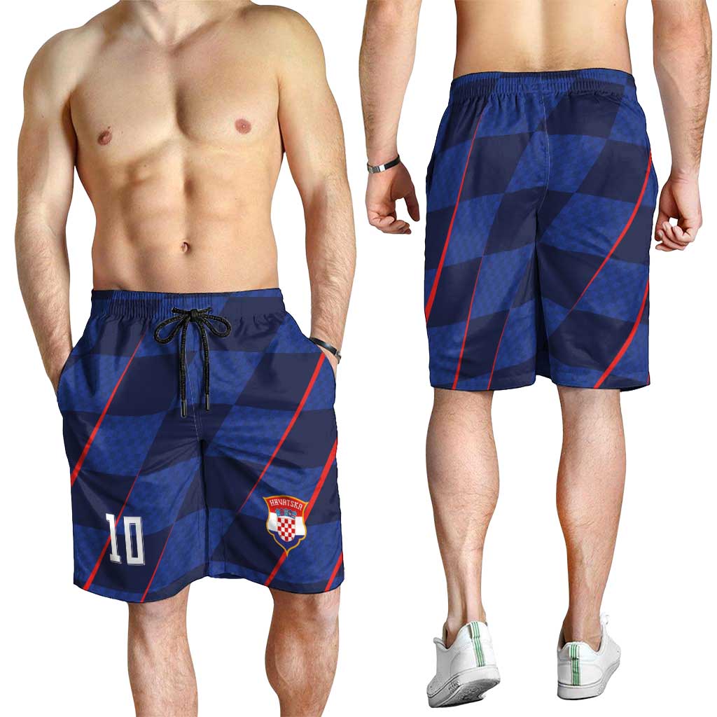 Croatia Football Custom Shorts for Men Glagolitic Script Checkerboard Sporty Style Away Color