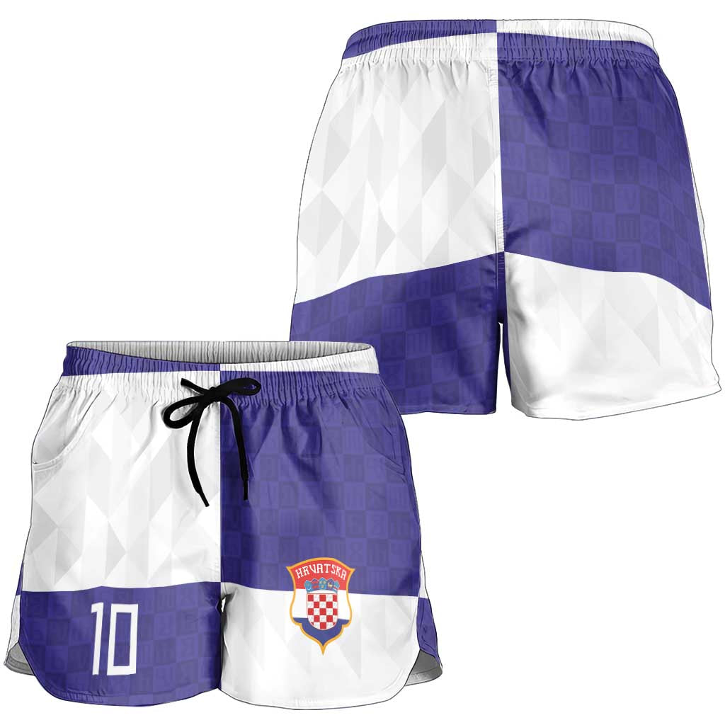 Croatia Football Custom Shorts for Women Checkerboard Pattern with Glagolitic Script Away Color