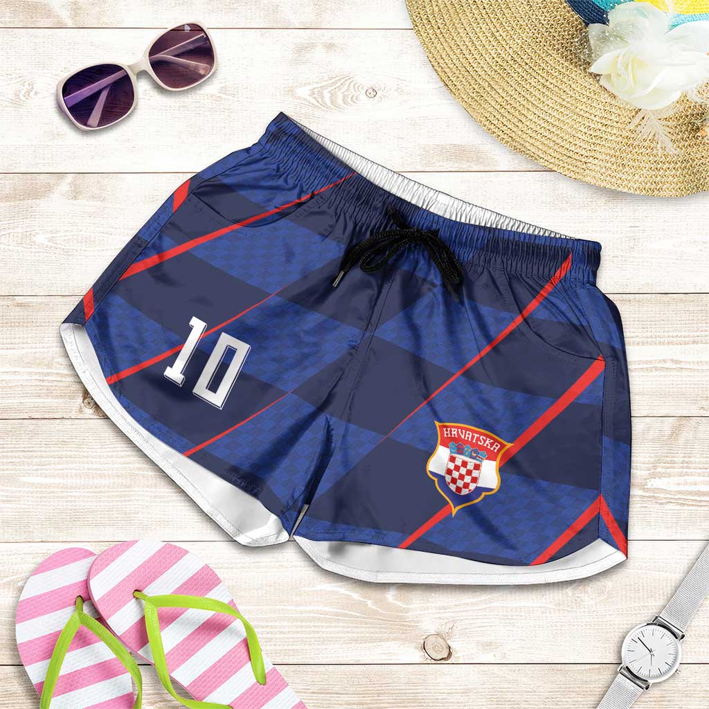 Croatia Football Custom Shorts for Women Glagolitic Script Checkerboard Sporty Style Away Color