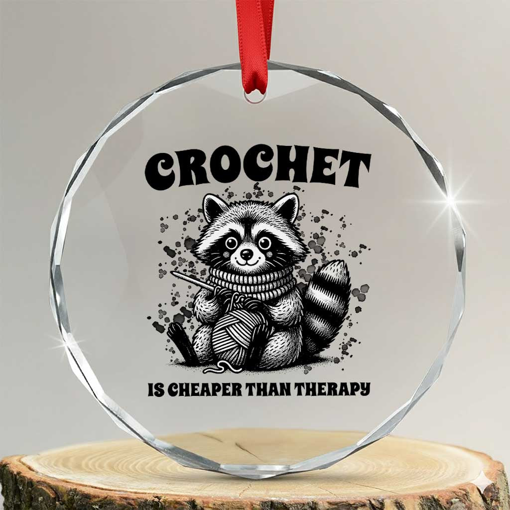 Crocheting Is Cheaper Than Therapy Crystal Glass Ornament Raccoon Yarn Lover TS12
