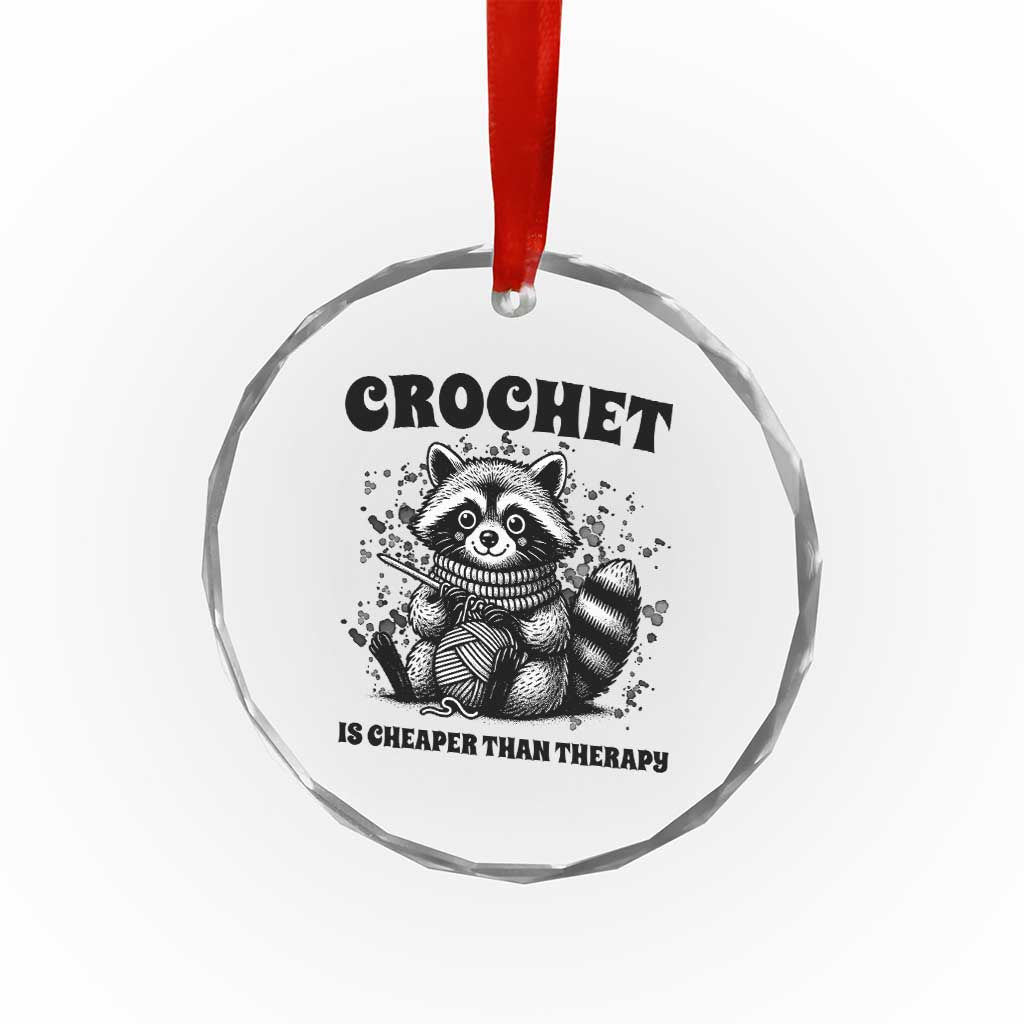 Crocheting Is Cheaper Than Therapy Crystal Glass Ornament Raccoon Yarn Lover TS12
