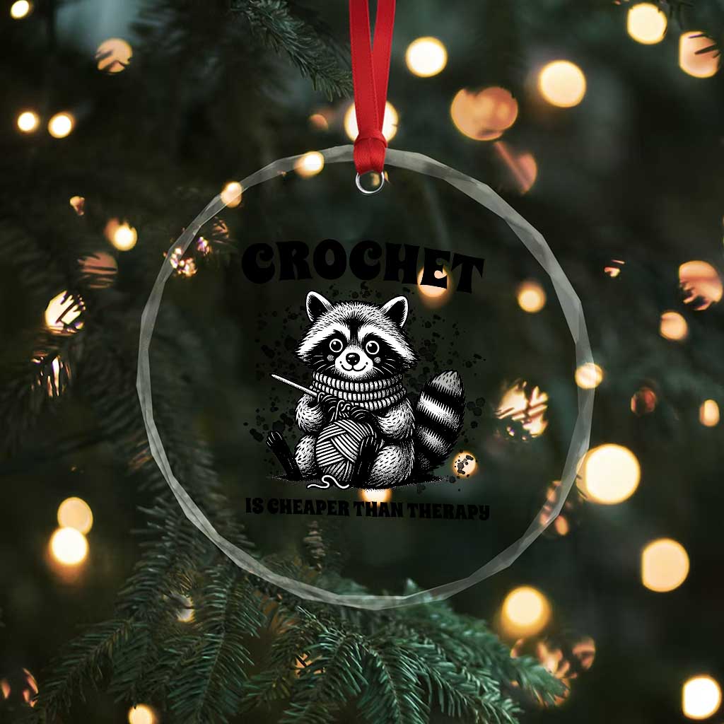 Crocheting Is Cheaper Than Therapy Crystal Glass Ornament Raccoon Yarn Lover TS12