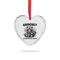 Crocheting Is Cheaper Than Therapy Heart Crystal Glass Ornament Raccoon Yarn Lover - Wonder Print Shop