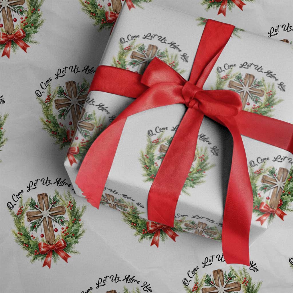 Cross Christmas Wrapping Paper Roll O Come Let Us Adove Him - Wonder Print Shop