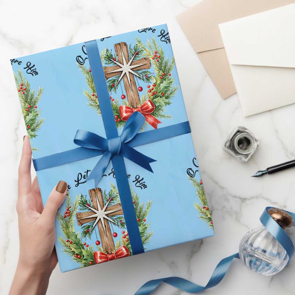 Cross Christmas Wrapping Paper Roll O Come Let Us Adove Him - Wonder Print Shop