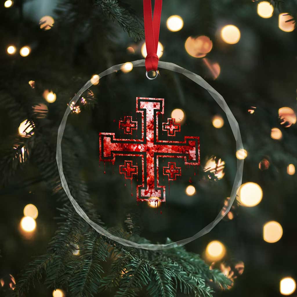 Crusader Jerusalem Cross Catholic Crystal Glass Ornament Gothic Christian Dark Faith Grunge Blood Splatter