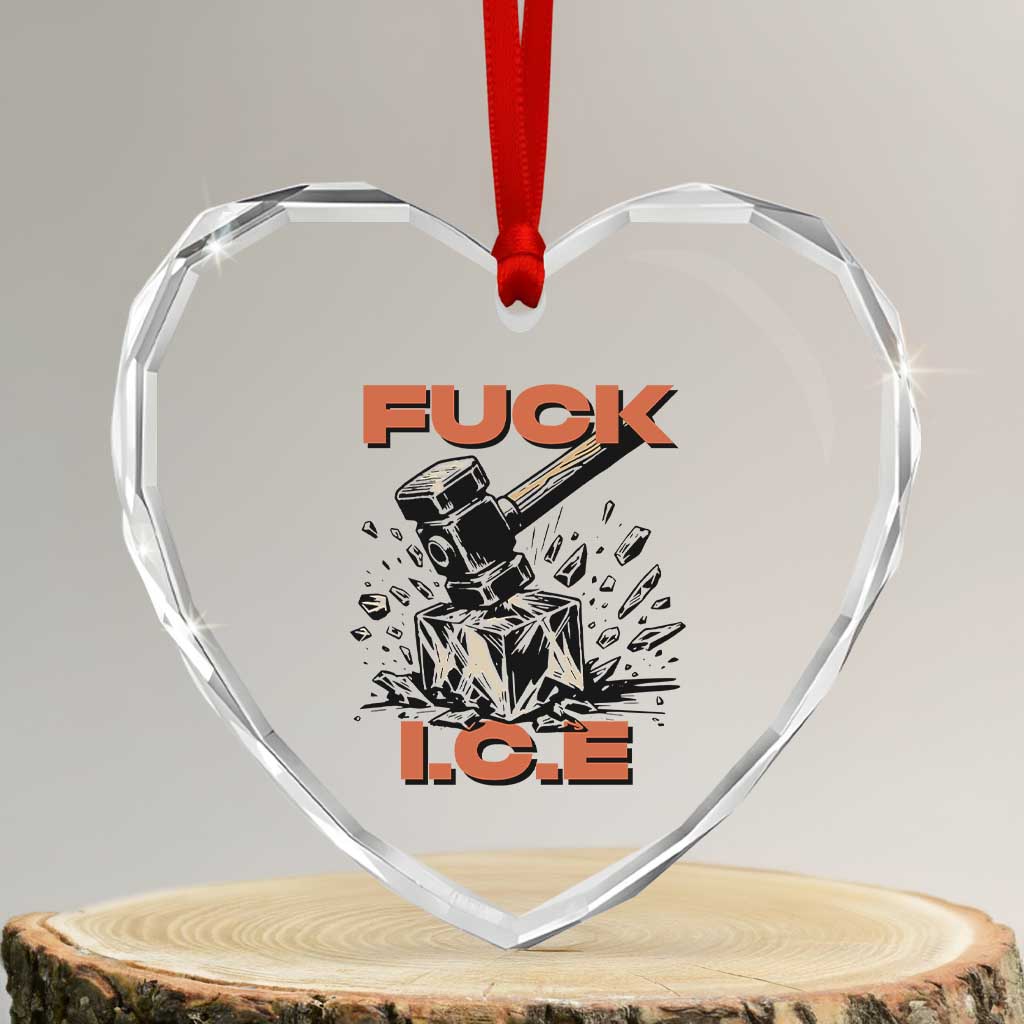 Crush Ice Protest Graphic Heart Crystal Glass Ornament Sledgehammer Smash Against Ice Political Resistance