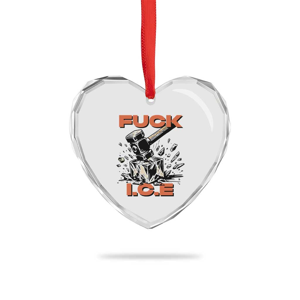 Crush Ice Protest Graphic Heart Crystal Glass Ornament Sledgehammer Smash Against Ice Political Resistance