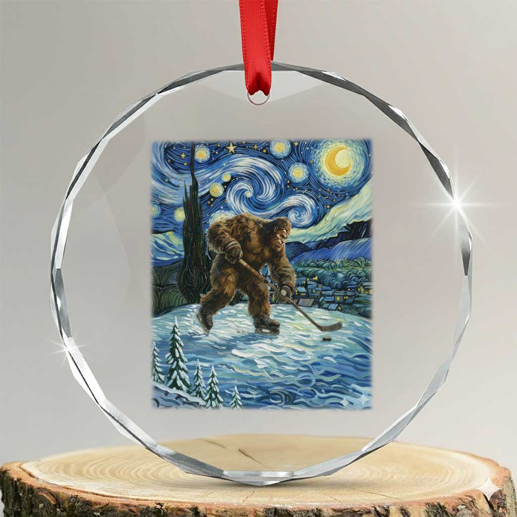 Cryptid Hockey Bigfoot Starry Night Inspired Funny Gift Crystal Glass Ornament - Wonder Print Shop