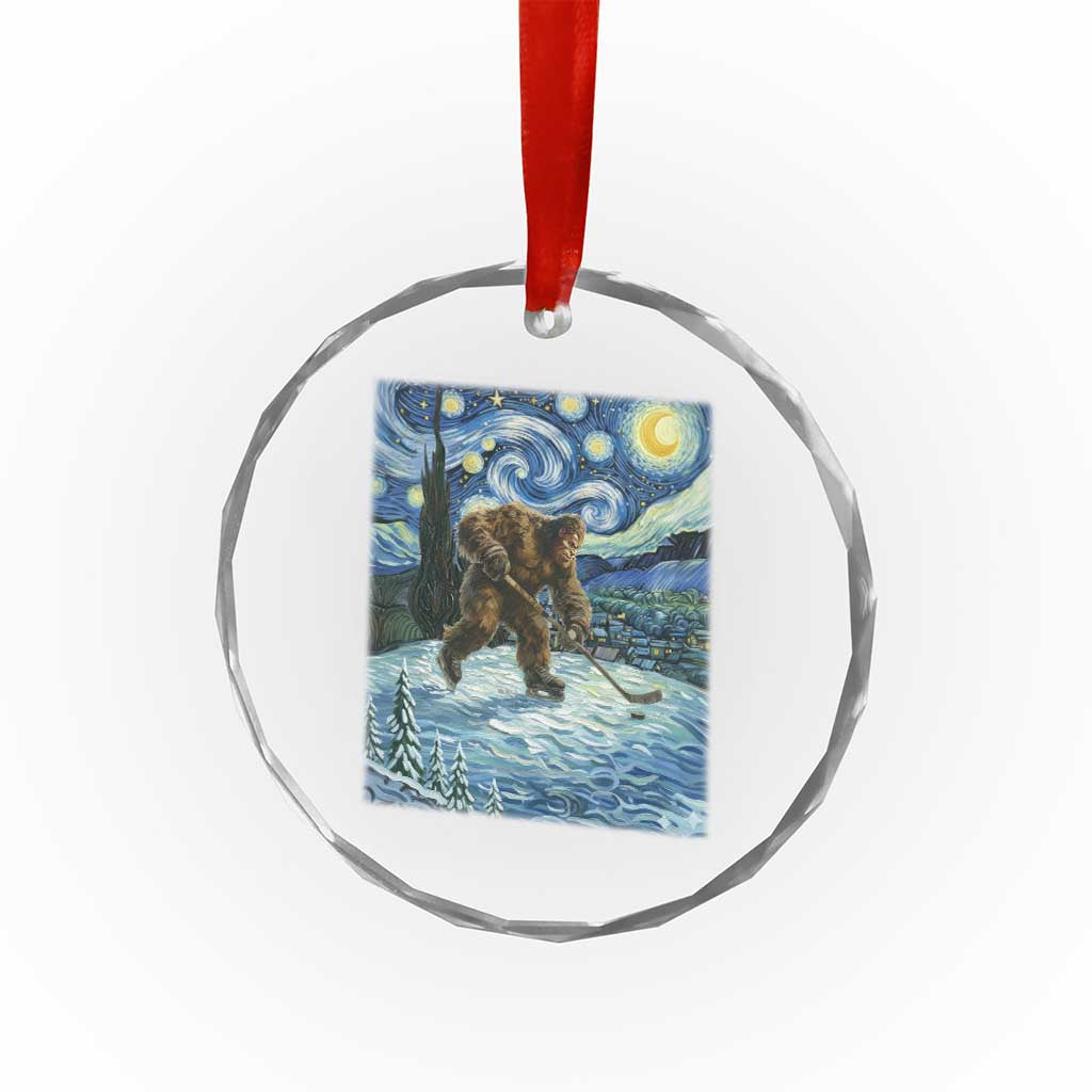 Cryptid Hockey Bigfoot Starry Night Inspired Funny Gift Crystal Glass Ornament - Wonder Print Shop