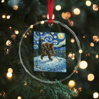 Cryptid Hockey Bigfoot Starry Night Inspired Funny Gift Crystal Glass Ornament - Wonder Print Shop