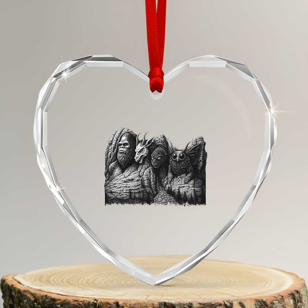 Cryptid Mount Rushmore Heart Crystal Glass Ornament Bigfoot Mothman Jersey Devil Chupacabra