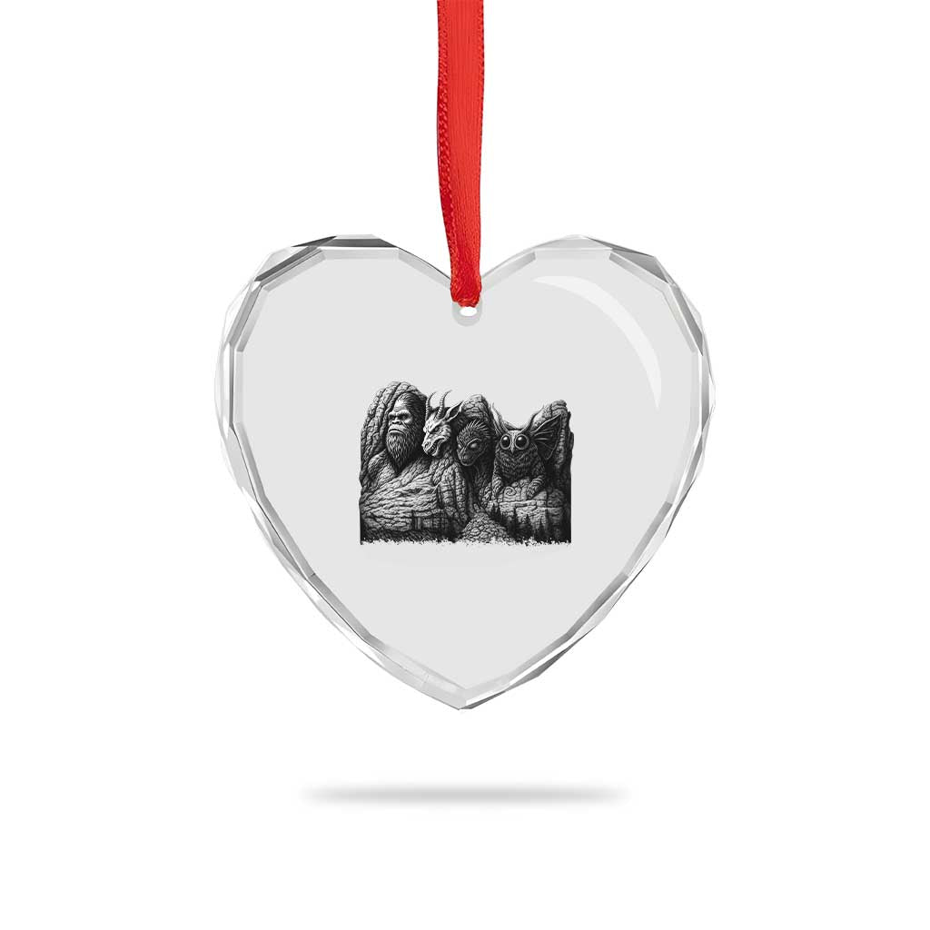 Cryptid Mount Rushmore Heart Crystal Glass Ornament Bigfoot Mothman Jersey Devil Chupacabra