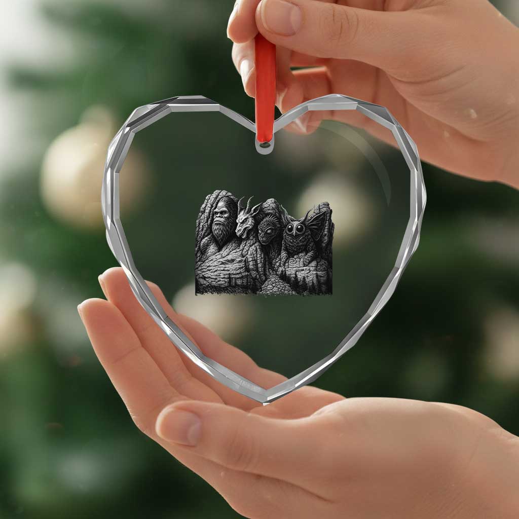 Cryptid Mount Rushmore Heart Crystal Glass Ornament Bigfoot Mothman Jersey Devil Chupacabra