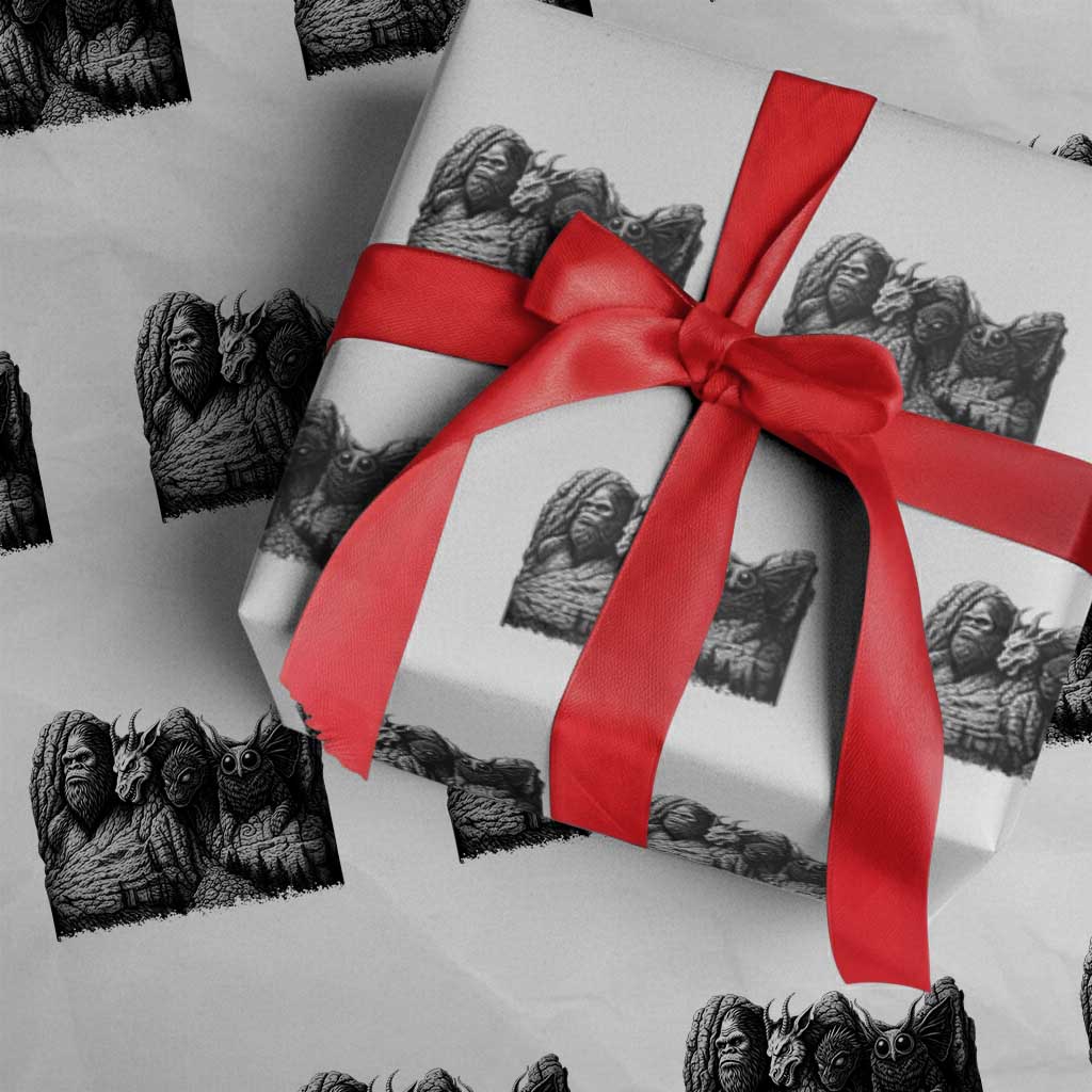 Cryptid Mount Rushmore Wrapping Paper Roll Bigfoot Mothman Jersey Devil Chupacabra