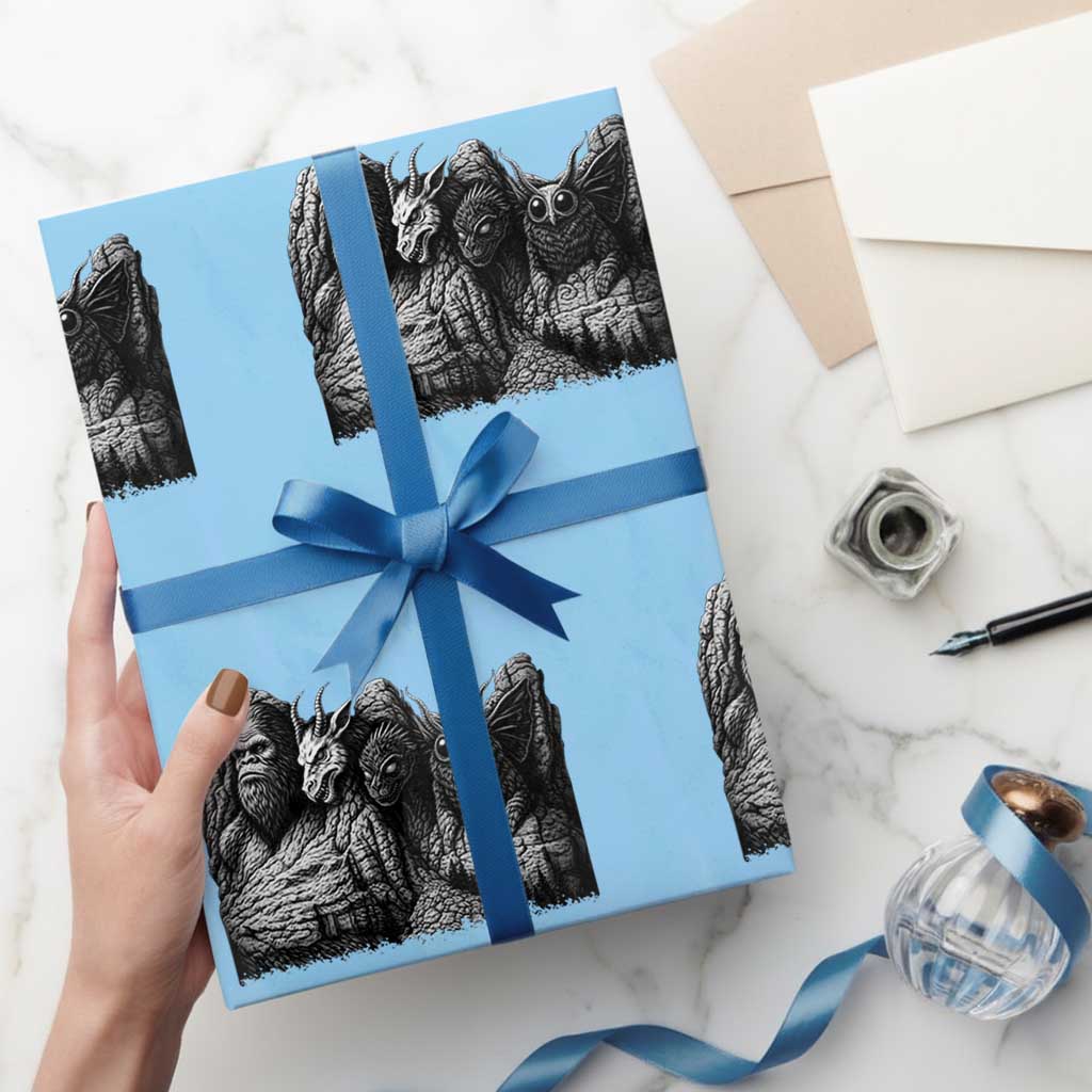 Cryptid Mount Rushmore Wrapping Paper Roll Bigfoot Mothman Jersey Devil Chupacabra