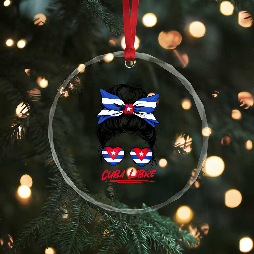 Cuba Libre Crystal Glass Ornament Messy Bun Cuban Woman Sunglasses