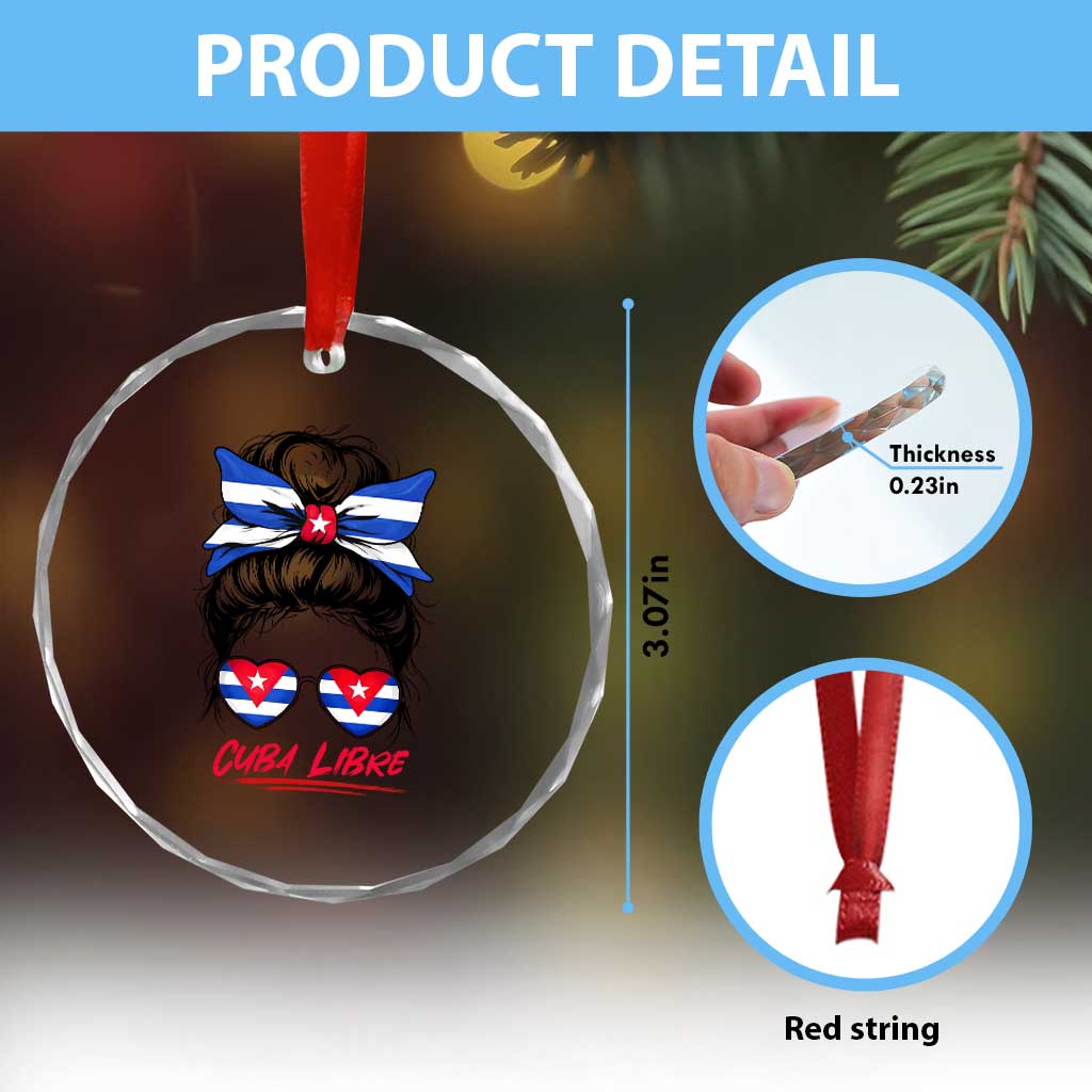 Cuba Libre Crystal Glass Ornament Messy Bun Cuban Woman Sunglasses