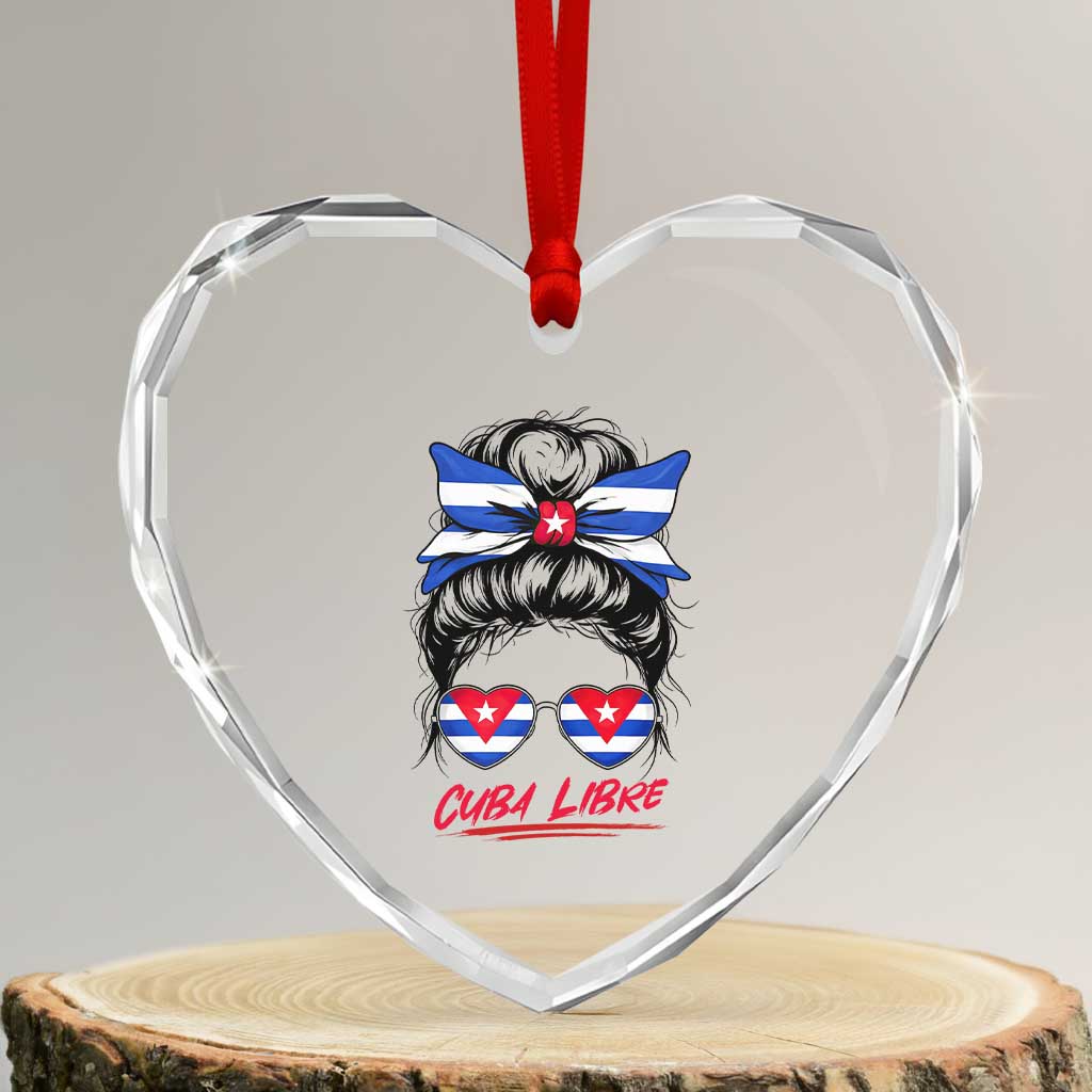 Cuba Libre Heart Crystal Glass Ornament Messy Bun Cuban Woman Sunglasses