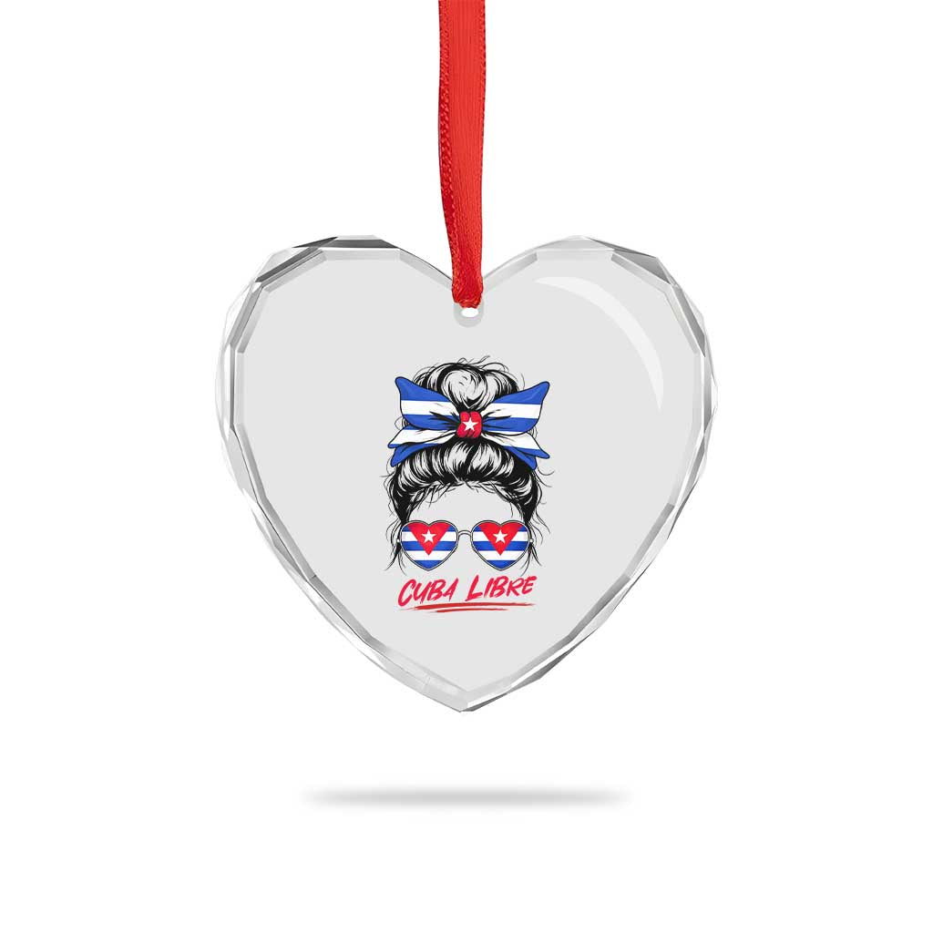 Cuba Libre Heart Crystal Glass Ornament Messy Bun Cuban Woman Sunglasses