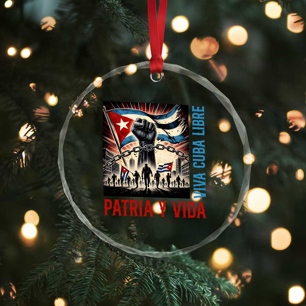 Cuban American Pride Crystal Glass Ornament Viva Cuba Libre Supporter