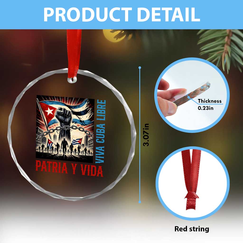 Cuban American Pride Crystal Glass Ornament Viva Cuba Libre Supporter