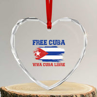 Cuban American Pride Heart Crystal Glass Ornament Freedom For Cuba