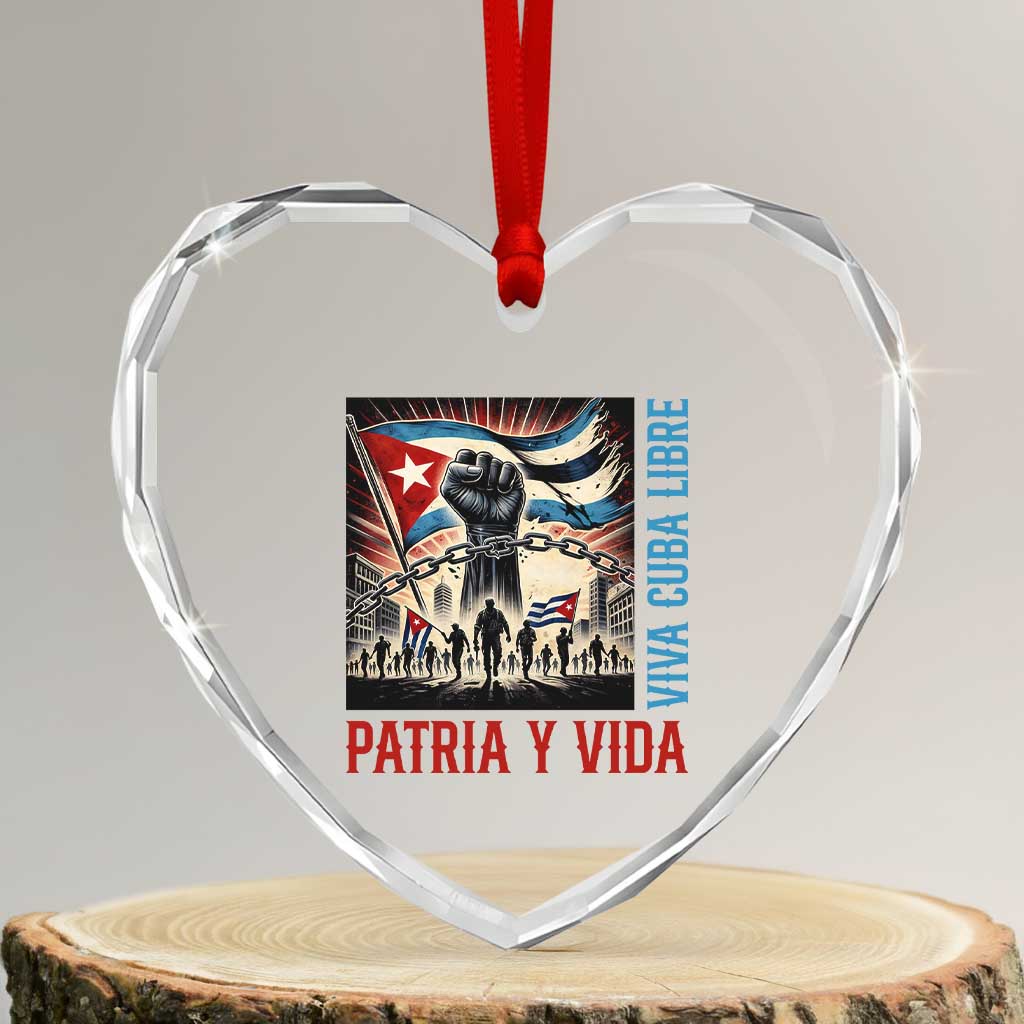 Cuban American Pride Heart Crystal Glass Ornament Viva Cuba Libre Supporter