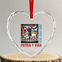 Cuban American Pride Heart Crystal Glass Ornament Viva Cuba Libre Supporter