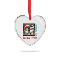 Cuban American Pride Heart Crystal Glass Ornament Viva Cuba Libre Supporter
