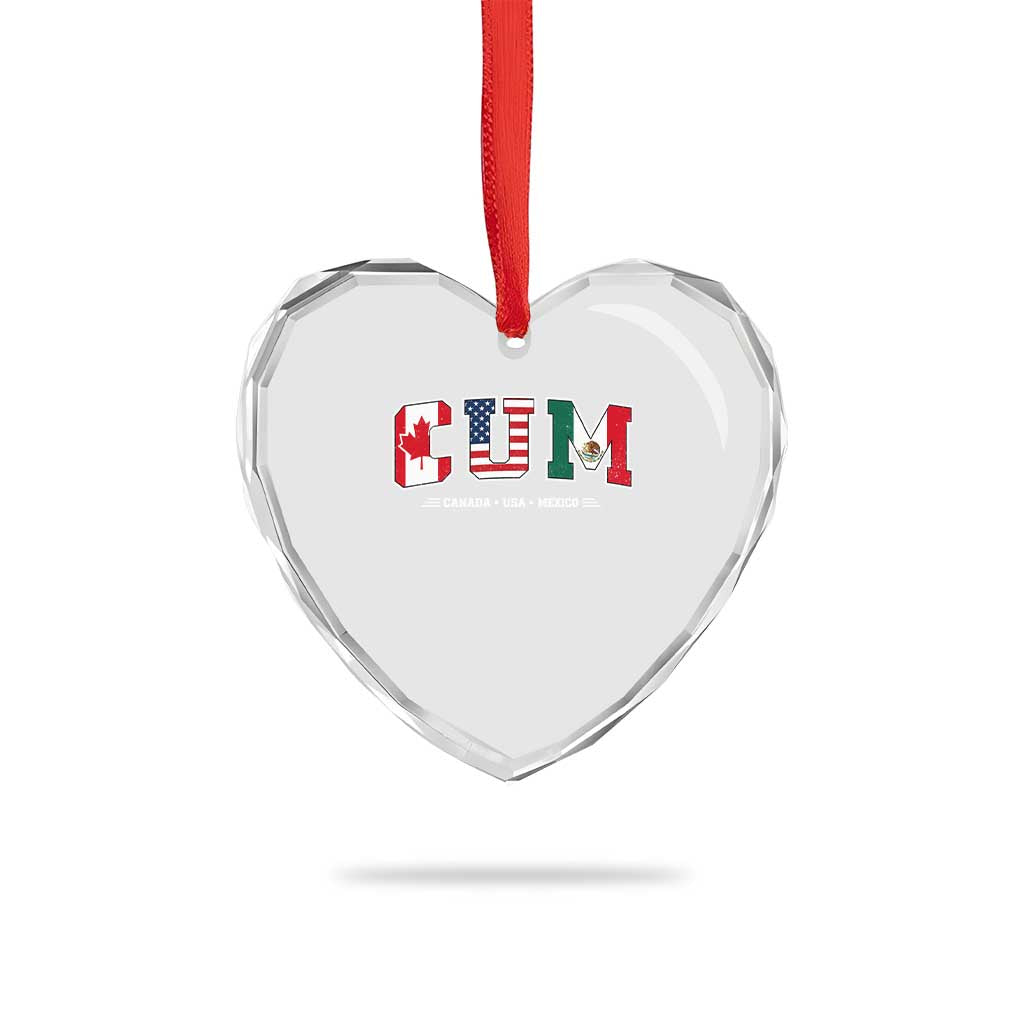 CUM Canada USA Mexico Patriotic Soccer Fans Heart Crystal Glass Ornament