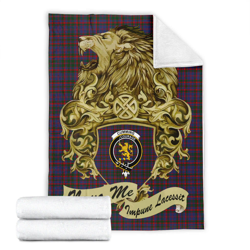 cumming-tartan-premium-blanket-motto-nemo-me-impune-lacessit-with-vintage-lion-family-crest-tartan-plaid-blanket-vintage-style