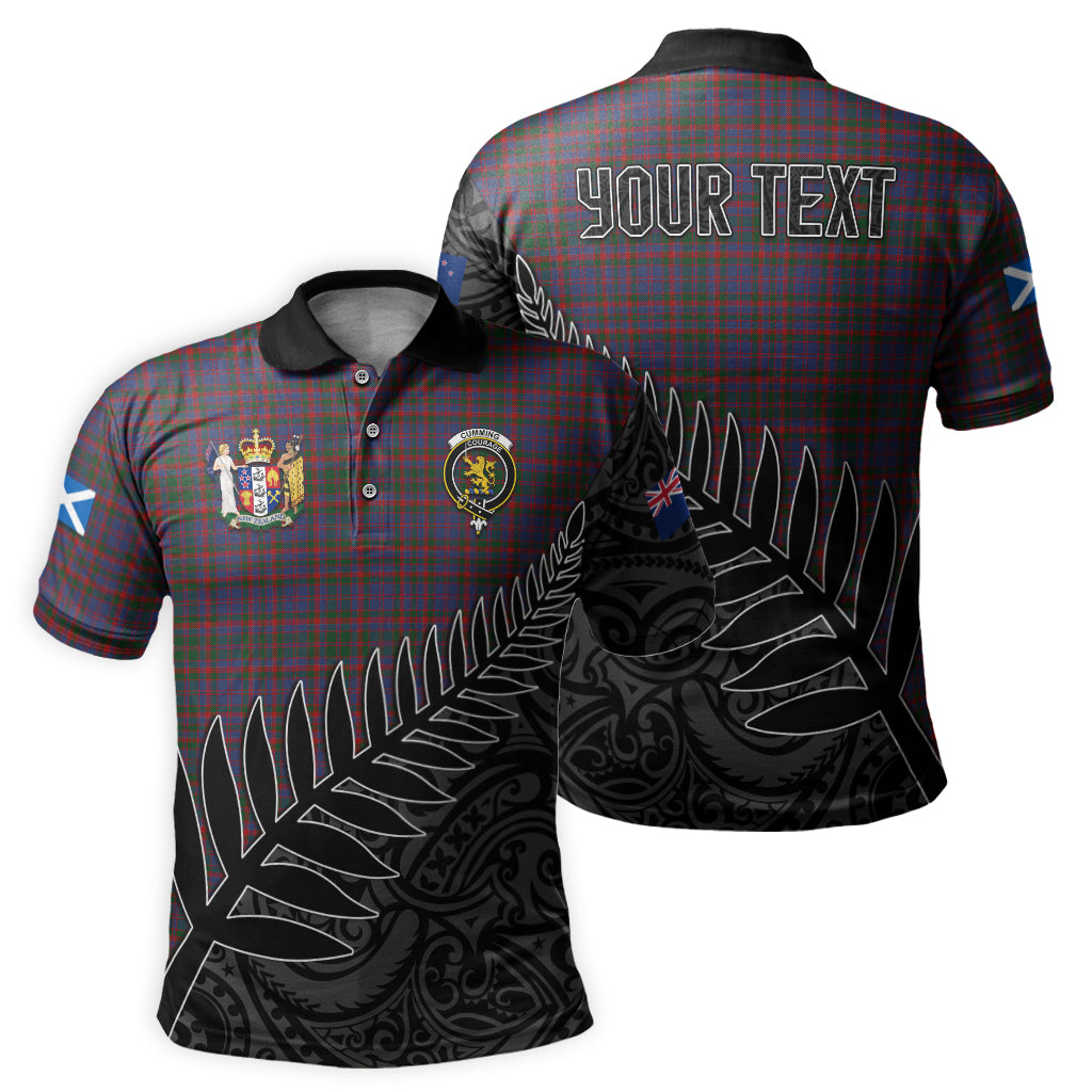 cumming-tartan-family-crest-golf-shirt-with-fern-leaves-and-coat-of-arm-of-new-zealand-personalized-your-name-scottish-tatan-polo-shirt