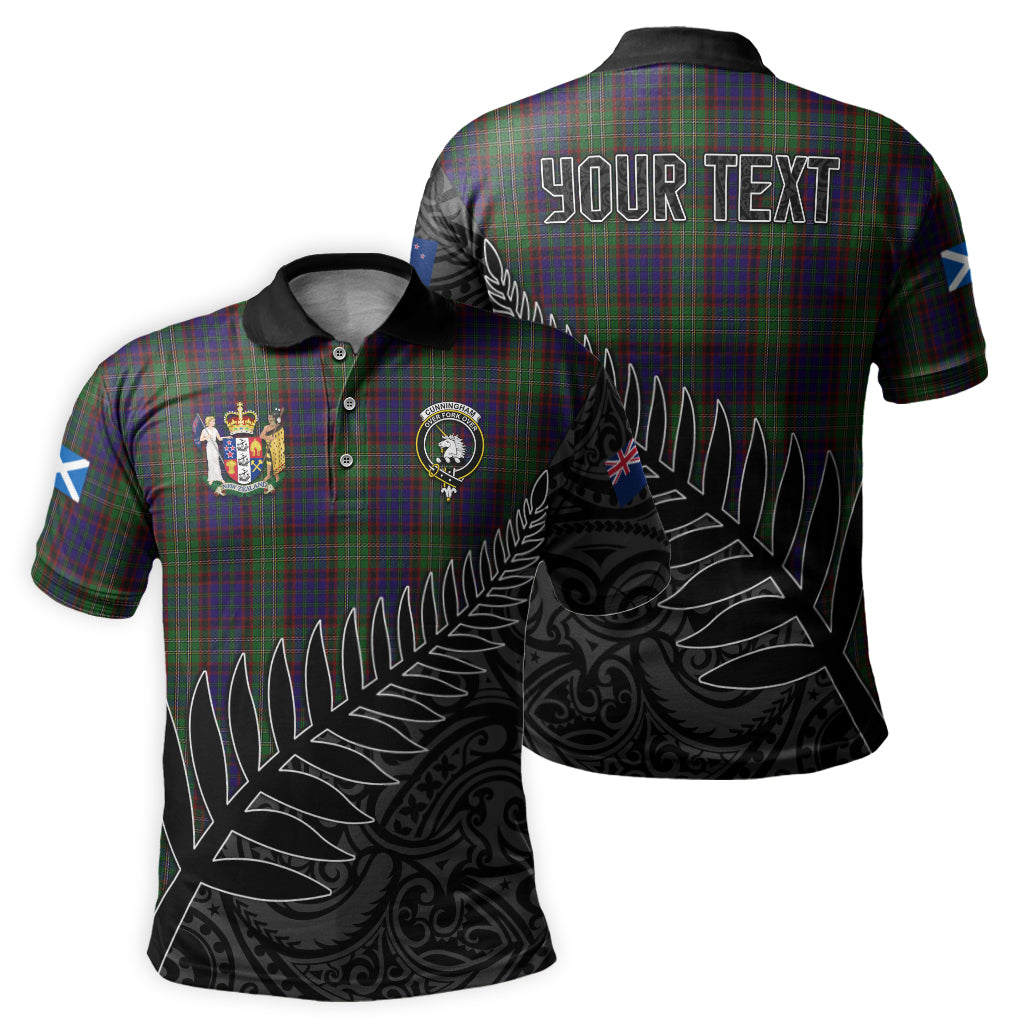 cunningham-hunting-tartan-family-crest-golf-shirt-with-fern-leaves-and-coat-of-arm-of-new-zealand-personalized-your-name-scottish-tatan-polo-shirt
