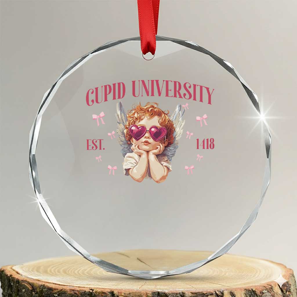 Cupid University Crystal Glass Ornament Cute Valentines Day Funny College - Wonder Print Shop