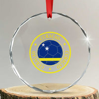 Curaçao Football Pride Circular Crest Vintage Crystal Glass Ornament Curacao Flag Soccer Fans Graphic