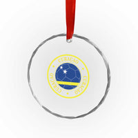 Curaçao Football Pride Circular Crest Vintage Crystal Glass Ornament Curacao Flag Soccer Fans Graphic