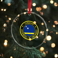 Curaçao Football Pride Circular Crest Vintage Crystal Glass Ornament Curacao Flag Soccer Fans Graphic