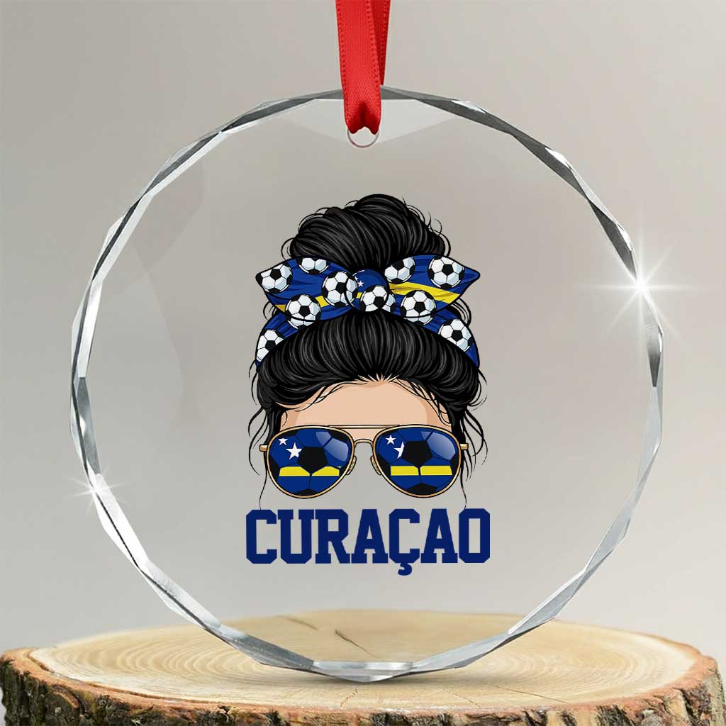 Curacao Soccer Messy Bun Girl Crystal Glass Ornament Proud Curacaoan Heritage Gift