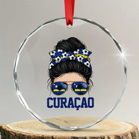 Curacao Soccer Messy Bun Girl Crystal Glass Ornament Proud Curacaoan Heritage Gift
