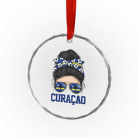 Curacao Soccer Messy Bun Girl Crystal Glass Ornament Proud Curacaoan Heritage Gift