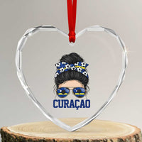 Curacao Soccer Messy Bun Girl Heart Crystal Glass Ornament Proud Curacaoan Heritage Gift