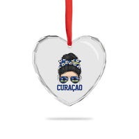 Curacao Soccer Messy Bun Girl Heart Crystal Glass Ornament Proud Curacaoan Heritage Gift