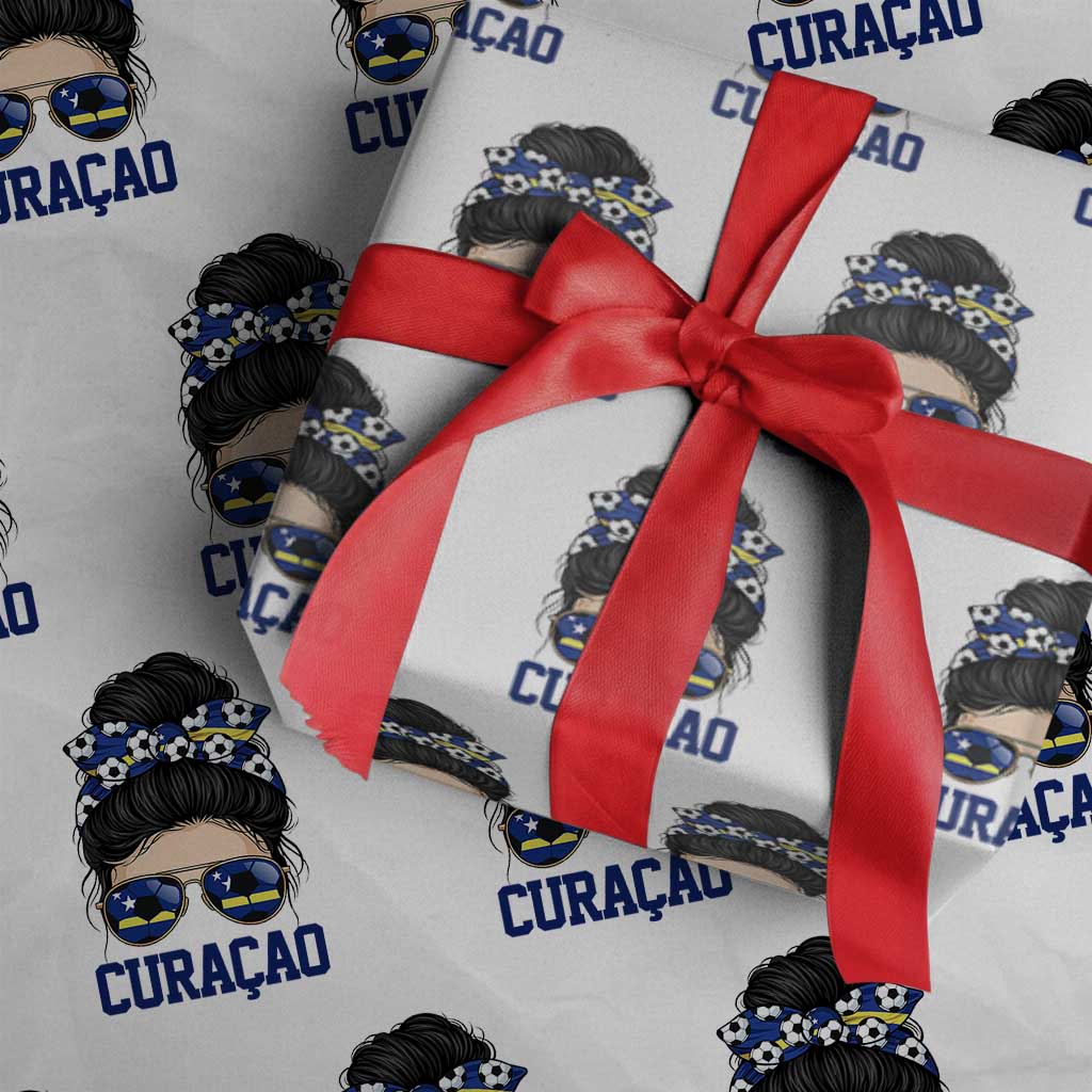 Curacao Soccer Messy Bun Girl Wrapping Paper Roll Proud Curacaoan Heritage Gift