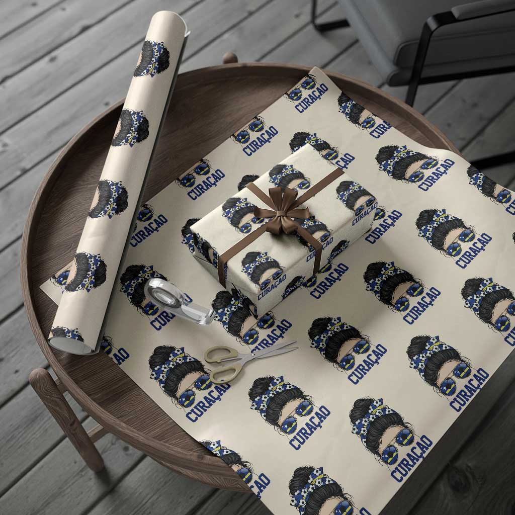 Curacao Soccer Messy Bun Girl Wrapping Paper Roll Proud Curacaoan Heritage Gift